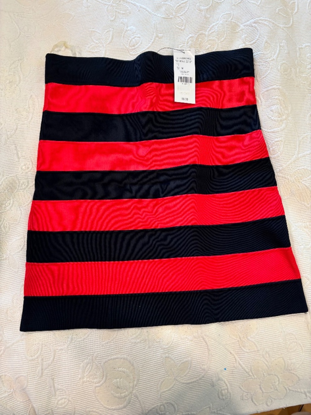 NWT Tristan Heavy Bandage Knit Striped Bodycon Skirt Red Black Size M